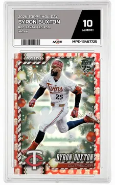 2026 TOPPS HOLIDAY RED SANTA BAG FOIL #H144 BYRON BUXTON MPE 10 GEM/MT — graded card up for auction