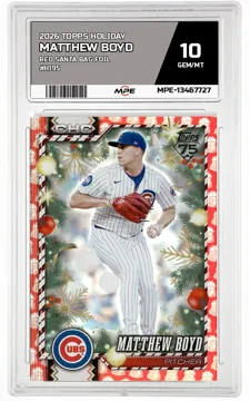 2026 TOPPS HOLIDAY RED SANTA BAG FOIL #H195 MATTHEW BOYD MPE 10 GEM/MT — graded card up for auction