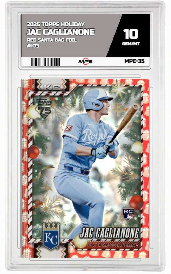 2026 TOPPS HOLIDAY RED SANTA BAG FOIL #H73 JAC CAGLIANONE MPE 10 GEM/MT — graded card auctioned from the MPE vault