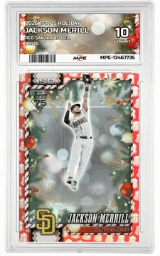 2026 TOPPS HOLIDAY RED SANTA BAG FOIL #H176 JACKSON MERILL MPE 10 GEM/MT — graded card up for auction