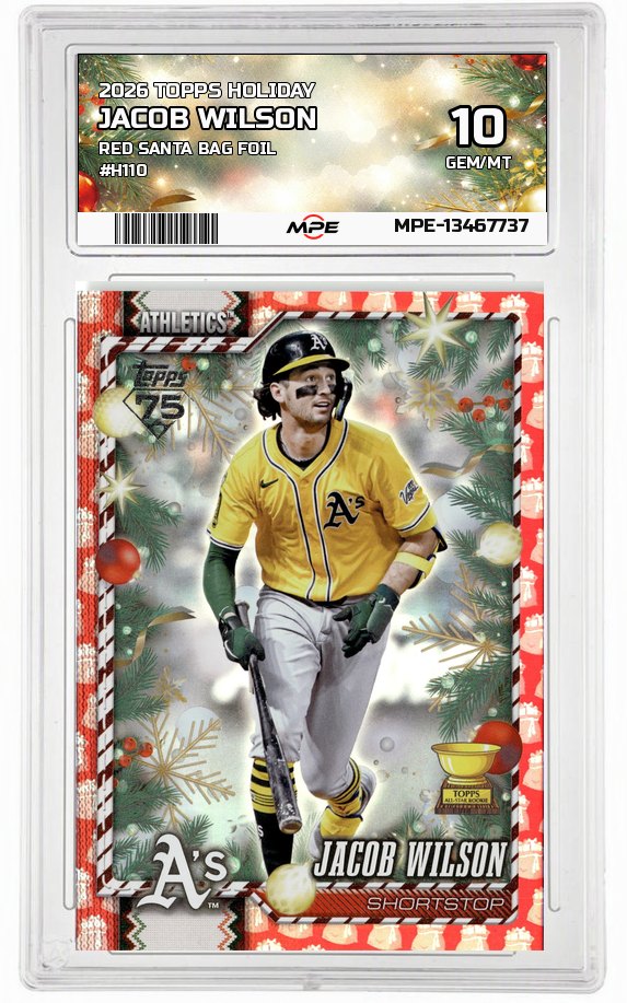2026 TOPPS HOLIDAY RED SANTA BAG FOIL #H110 JACOB WILSON MPE 10 GEM/MT — graded card auctioned from the MPE vault
