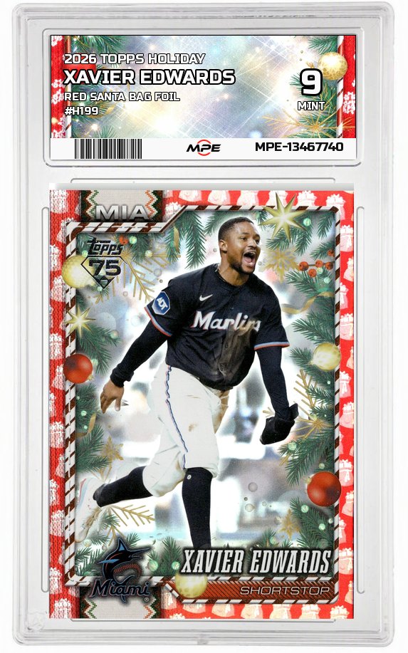 2026 TOPPS HOLIDAY RED SANTA BAG FOIL #H199 XAVIER EDWARDS MPE 9 MINT — graded card auctioned from the MPE vault