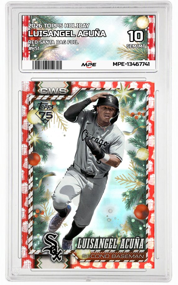 2026 TOPPS HOLIDAY RED SANTA BAG FOIL #H51 LUISANGEL ACUÑA MPE 10 GEM/MT — graded card auctioned from the MPE vault