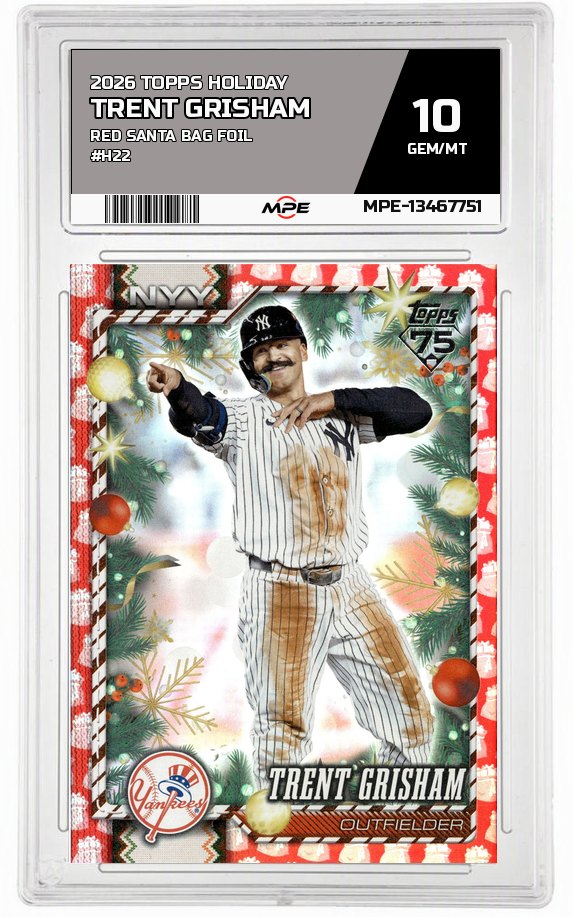 2026 TOPPS HOLIDAY RED SANTA BAG FOIL #H22 TRENT GRISHAM MPE 10 GEM/MT — graded card auctioned from the MPE vault