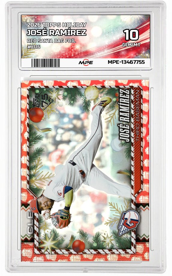 2026 TOPPS HOLIDAY RED SANTA BAG FOIL #H116 JOSÉ RAMÍREZ MPE 10 GEM/MT — graded card auctioned from the MPE vault
