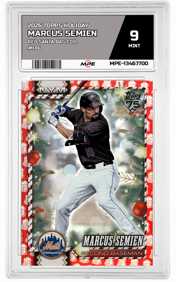 2026 TOPPS HOLIDAY RED SANTA BAG FOIL #H86 MARCUS SEMIEN MPE 9 MINT — graded card auctioned from the MPE vault