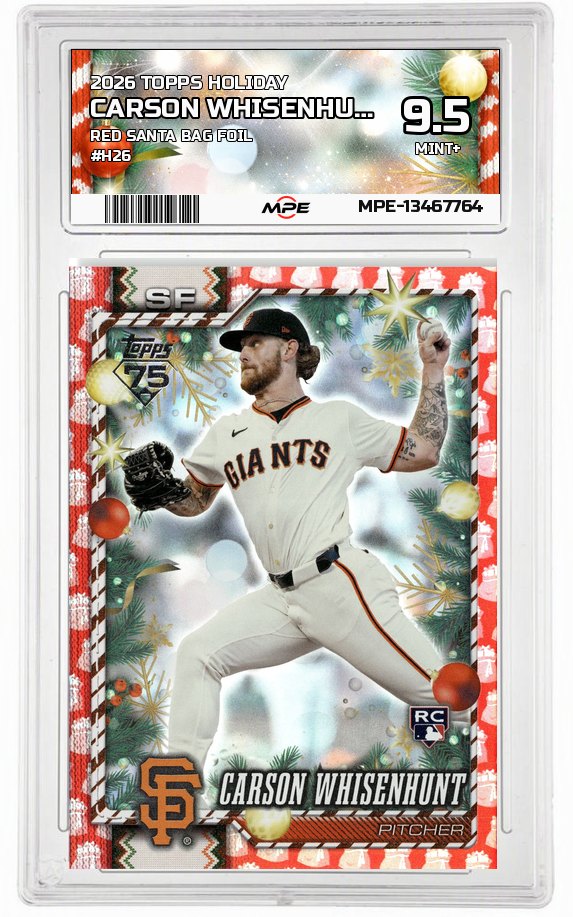 2026 TOPPS HOLIDAY RED SANTA BAG FOIL #H26 CARSON WHISENHUNT MPE 9.5 MINT+ — graded card auctioned from the MPE vault