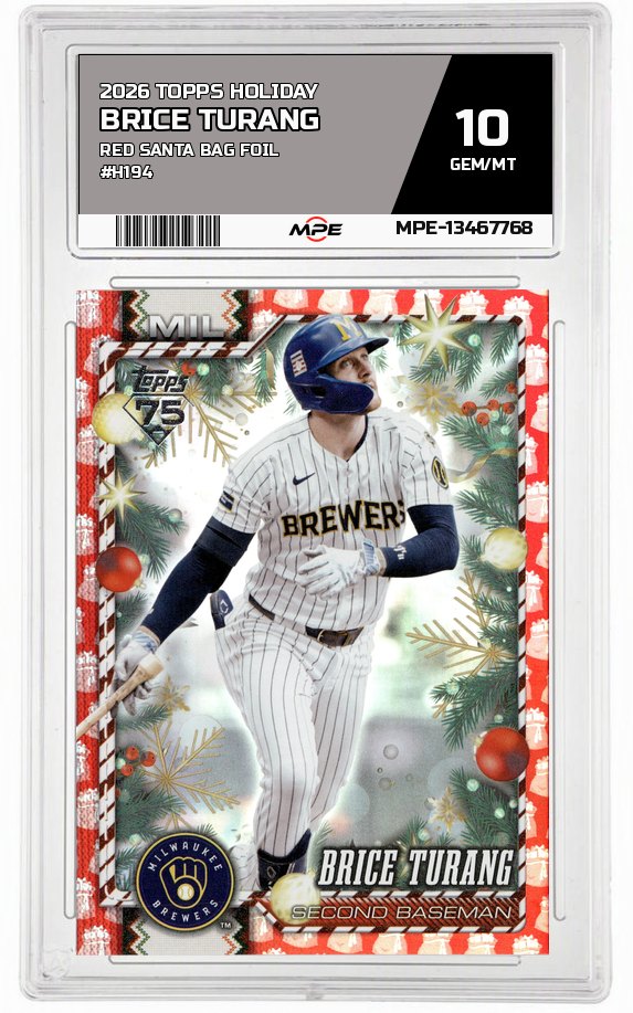 2026 TOPPS HOLIDAY RED SANTA BAG FOIL #H194 BRICE TURANG MPE 10 GEM/MT — graded card auctioned from the MPE vault