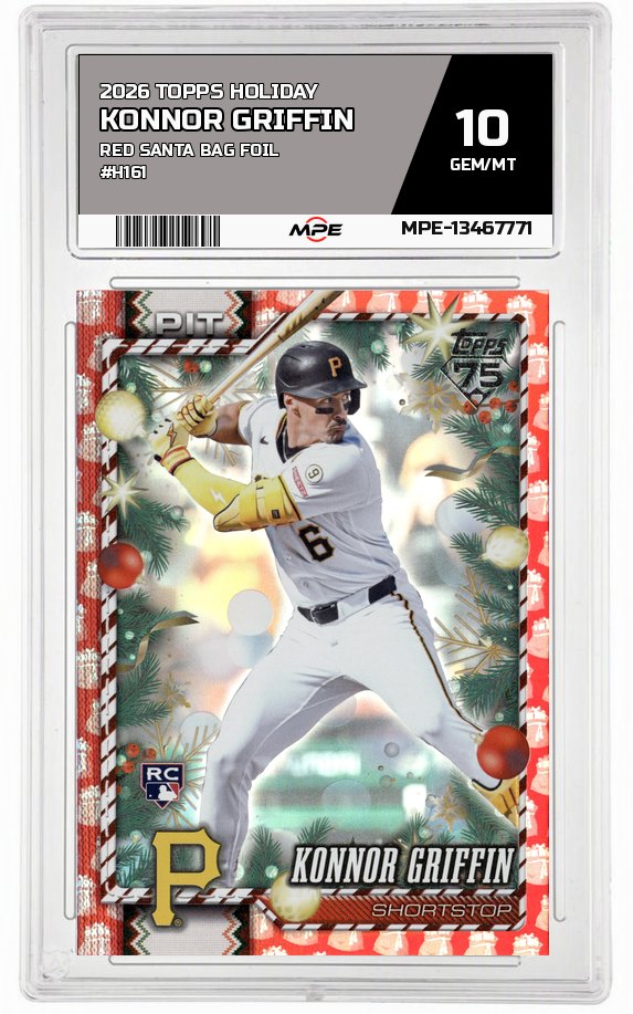 2026 TOPPS HOLIDAY RED SANTA BAG FOIL #H161 KONNOR GRIFFIN MPE 10 GEM/MT — graded card auctioned from the MPE vault