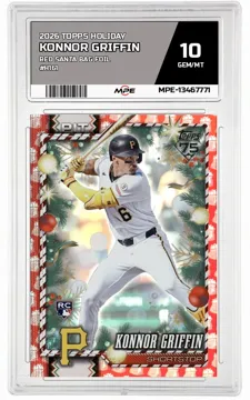 2026 TOPPS HOLIDAY RED SANTA BAG FOIL #H161 KONNOR GRIFFIN MPE 10 GEM/MT — graded card up for auction