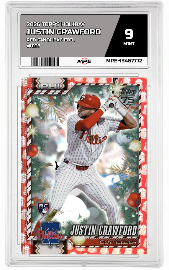 2026 TOPPS HOLIDAY RED SANTA BAG FOIL #H137 JUSTIN CRAWFORD MPE 9 MINT — graded card auctioned from the MPE vault