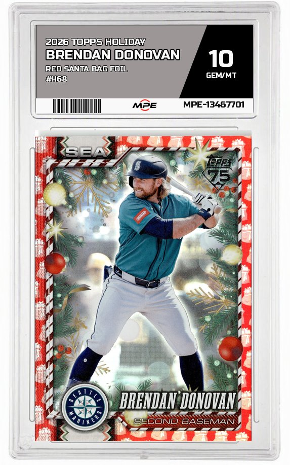 2026 TOPPS HOLIDAY RED SANTA BAG FOIL #H68 BRENDAN DONOVAN MPE 10 GEM/MT — graded card auctioned from the MPE vault