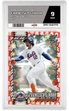 2026 TOPPS HOLIDAY RED SANTA BAG FOIL #H91 FRANCISCO LINDOR MPE 9 MINT — graded card up for auction