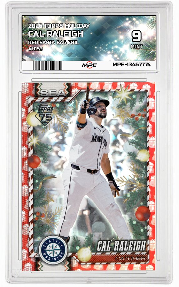 2026 TOPPS HOLIDAY RED SANTA BAG FOIL #H153 CAL RALEIGH MPE 9 MINT — graded card auctioned from the MPE vault