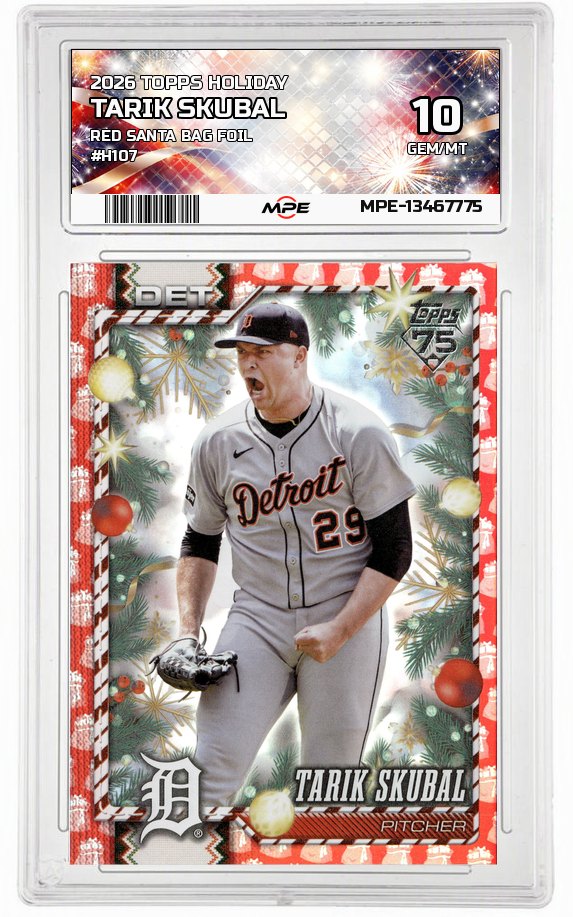 2026 TOPPS HOLIDAY RED SANTA BAG FOIL #H107 TARIK SKUBAL MPE 10 GEM/MT — graded card auctioned from the MPE vault