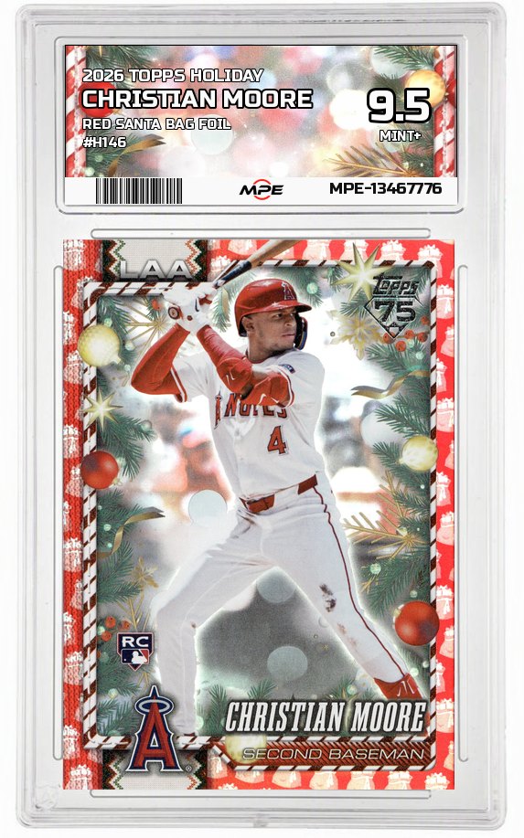 2026 TOPPS HOLIDAY RED SANTA BAG FOIL #H146 CHRISTIAN MOORE MPE 9.5 MINT+ — graded card auctioned from the MPE vault