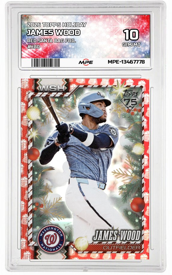 2026 TOPPS HOLIDAY RED SANTA BAG FOIL #H80 JAMES WOOD MPE 10 GEM/MT — graded card auctioned from the MPE vault