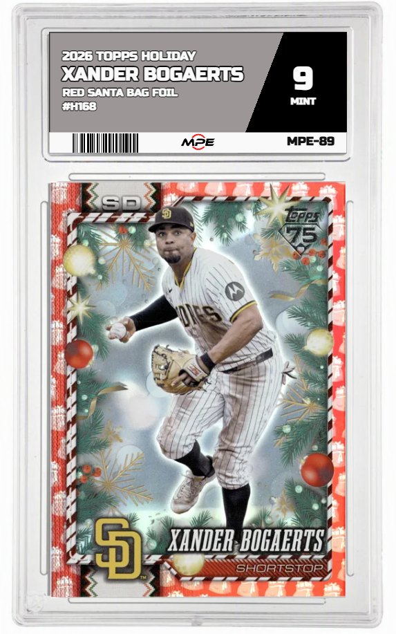2026 TOPPS HOLIDAY RED SANTA BAG FOIL #H168 XANDER BOGAERTS MPE 9 MINT — graded card auctioned from the MPE vault