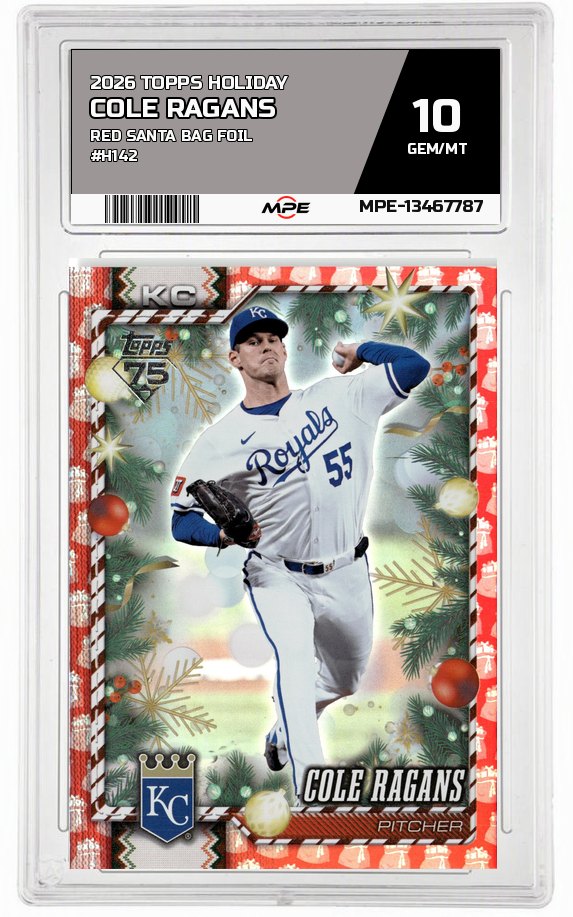 2026 TOPPS HOLIDAY RED SANTA BAG FOIL #H142 COLE RAGANS MPE 10 GEM/MT — graded card auctioned from the MPE vault