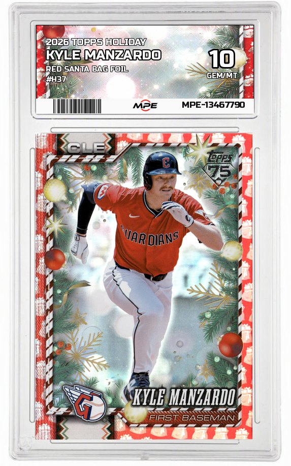 2026 TOPPS HOLIDAY RED SANTA BAG FOIL #H37 KYLE MANZARDO MPE 10 GEM/MT — graded card auctioned from the MPE vault