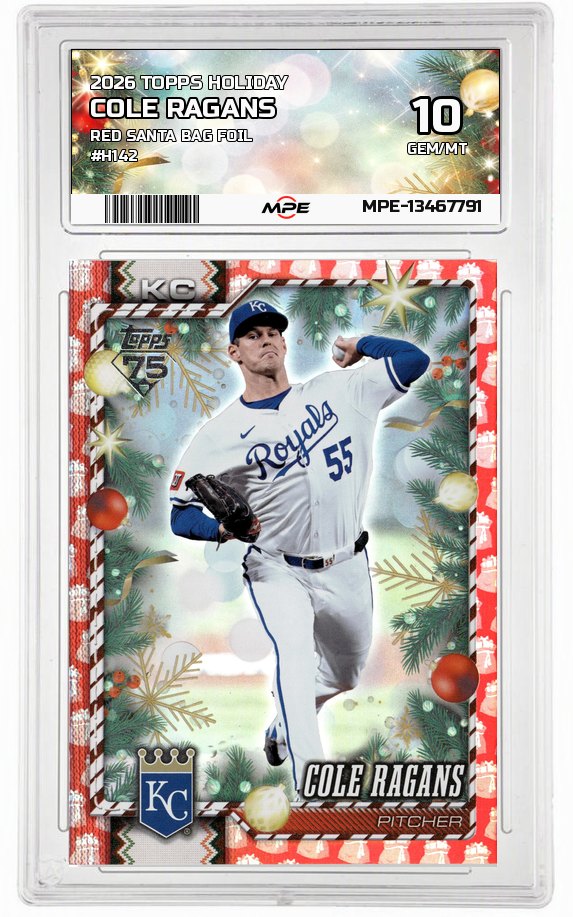 2026 TOPPS HOLIDAY RED SANTA BAG FOIL #H142 COLE RAGANS MPE 10 GEM/MT — graded card auctioned from the MPE vault