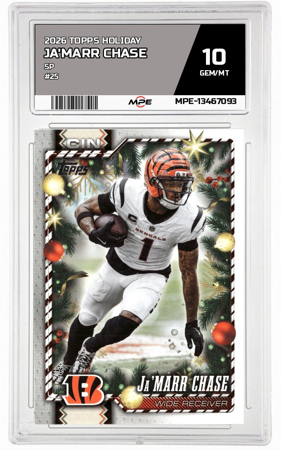 2026 TOPPS HOLIDAY SP #25 JA'MARR CHASE MPE 10 GEM/MT — graded card auctioned from the MPE vault