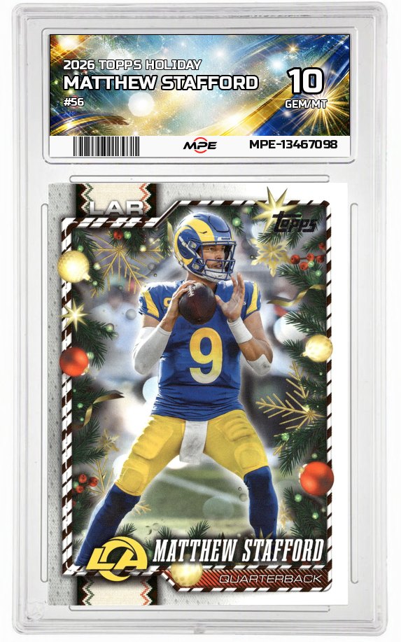 2026 TOPPS HOLIDAY #56 MATTHEW STAFFORD MPE 10 GEM/MT — graded card auctioned from the MPE vault