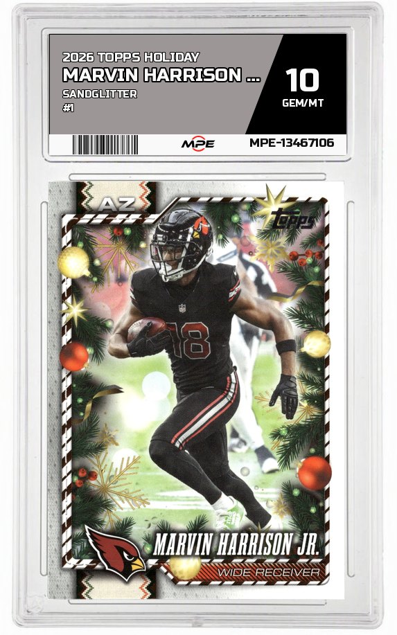 2026 TOPPS HOLIDAY SANDGLITTER #1 MARVIN HARRISON JR. MPE 10 GEM/MT — graded card auctioned from the MPE vault