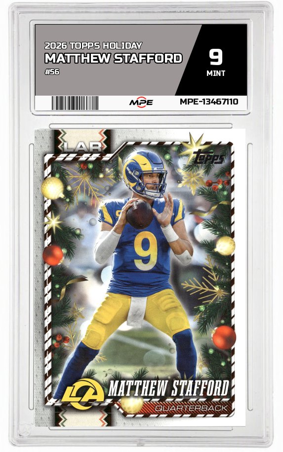 2026 TOPPS HOLIDAY #56 MATTHEW STAFFORD MPE 9 MINT — graded card auctioned from the MPE vault