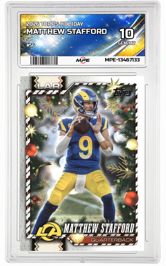 2026 TOPPS HOLIDAY SP #56 MATTHEW STAFFORD MPE 10 GEM/MT — graded card auctioned from the MPE vault