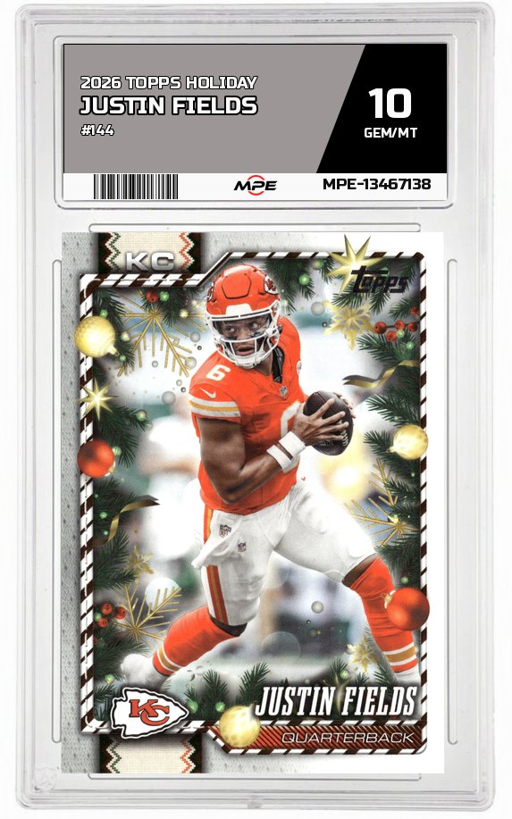 2026 TOPPS HOLIDAY #144 JUSTIN FIELDS MPE 10 GEM/MT — graded card auctioned from the MPE vault