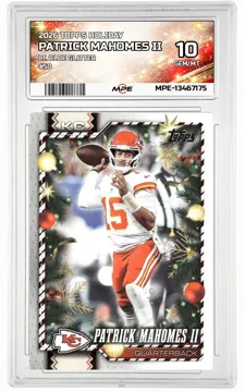 2026 TOPPS HOLIDAY LT. BLUE GLITTER #50 PATRICK MAHOMES II MPE 10 GEM/MT — graded card up for auction
