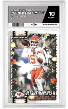 2026 TOPPS HOLIDAY LT. BLUE GLITTER #50 PATRICK MAHOMES II MPE 10 GEM/MT — graded card up for auction