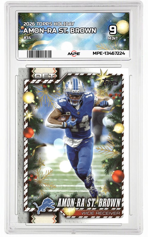 2026 TOPPS HOLIDAY #34 AMON-RA ST. BROWN MPE 9 MINT — graded card auctioned from the MPE vault