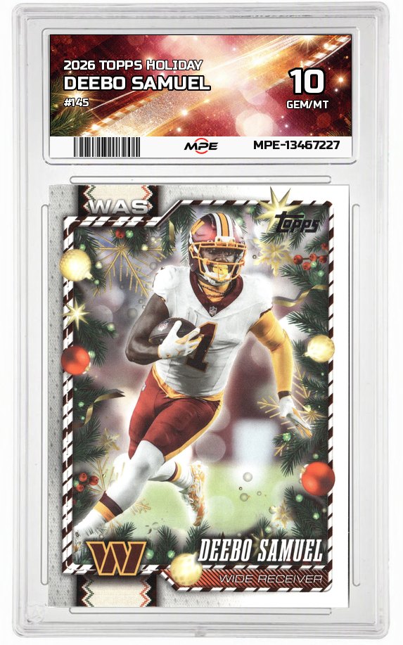 2026 TOPPS HOLIDAY #145 DEEBO SAMUEL MPE 10 GEM/MT — graded card auctioned from the MPE vault