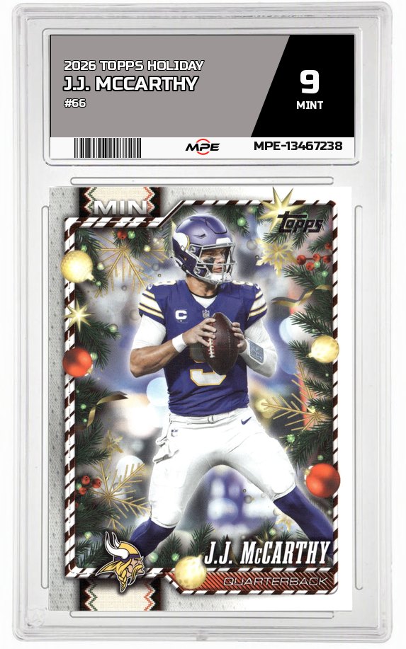 2026 TOPPS HOLIDAY #66 J.J. MCCARTHY MPE 9 MINT — graded card auctioned from the MPE vault