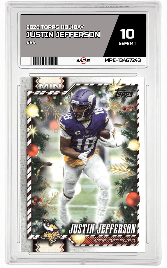 2026 TOPPS HOLIDAY #64 JUSTIN JEFFERSON MPE 10 GEM/MT — graded card auctioned from the MPE vault