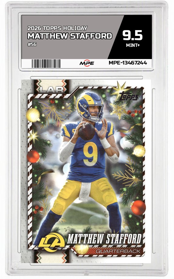 2026 TOPPS HOLIDAY #56 MATTHEW STAFFORD MPE 9.5 MINT+ — graded card auctioned from the MPE vault