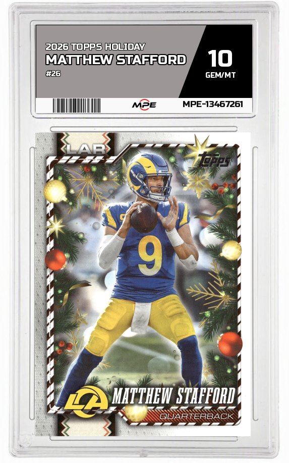 2026 TOPPS HOLIDAY #26 MATTHEW STAFFORD MPE 10 GEM/MT — graded card auctioned from the MPE vault