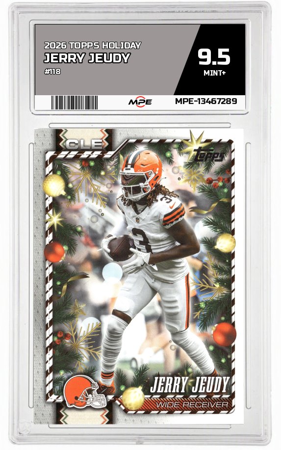 2026 TOPPS HOLIDAY #118 JERRY JEUDY MPE 9.5 MINT+ — graded card auctioned from the MPE vault