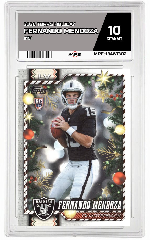 2026 TOPPS HOLIDAY #151 FERNANDO MENDOZA MPE 10 GEM/MT — graded card auctioned from the MPE vault
