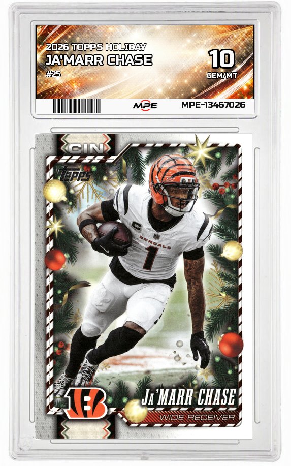 2026 TOPPS HOLIDAY #25 JA'MARR CHASE MPE 10 GEM/MT — graded card auctioned from the MPE vault