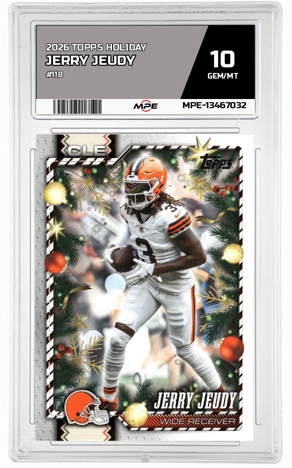 2026 TOPPS HOLIDAY #118 JERRY JEUDY MPE 10 GEM/MT — graded card auctioned from the MPE vault
