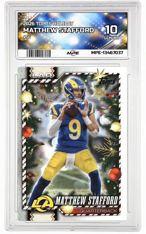 2026 TOPPS HOLIDAY #56 MATTHEW STAFFORD MPE 10 GEM/MT — graded card auctioned from the MPE vault