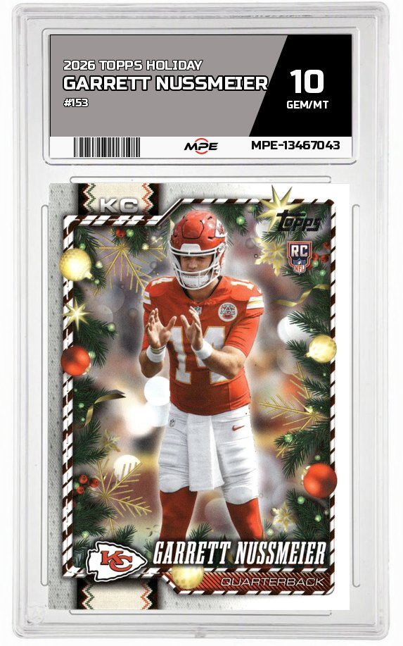2026 TOPPS HOLIDAY #153 GARRETT NUSSMEIER MPE 10 GEM/MT — graded card auctioned from the MPE vault