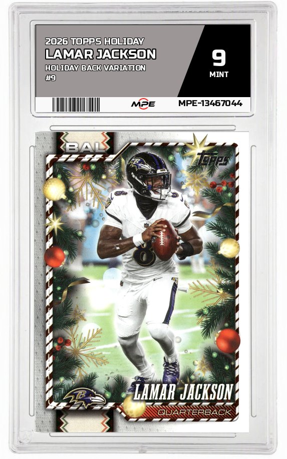 2026 TOPPS HOLIDAY Holiday Back Variation #9 LAMAR JACKSON MPE 9 MINT — graded card auctioned from the MPE vault