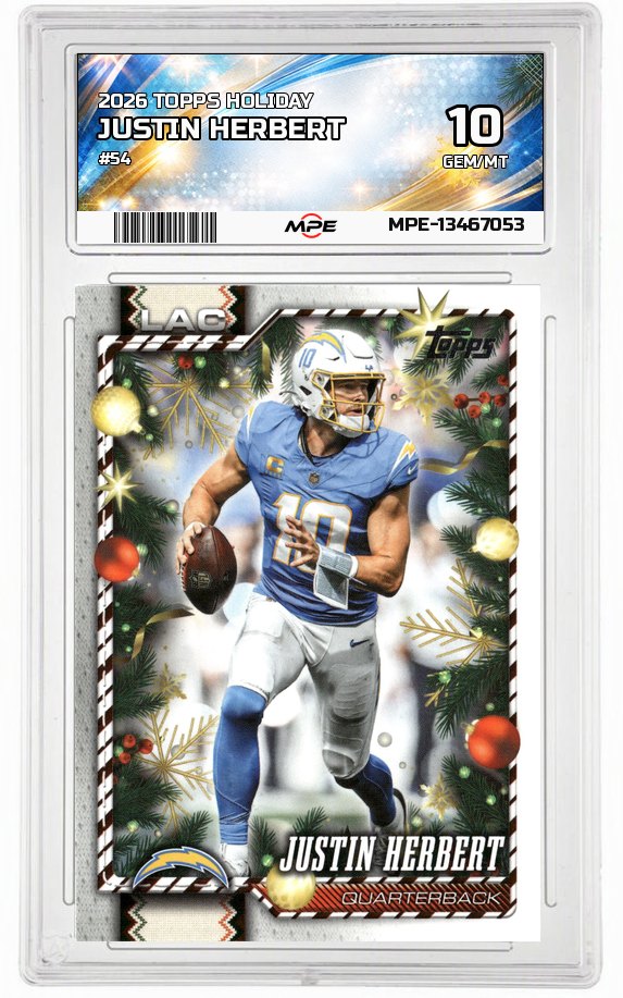 2026 TOPPS HOLIDAY #54 JUSTIN HERBERT MPE 10 GEM/MT — graded card auctioned from the MPE vault
