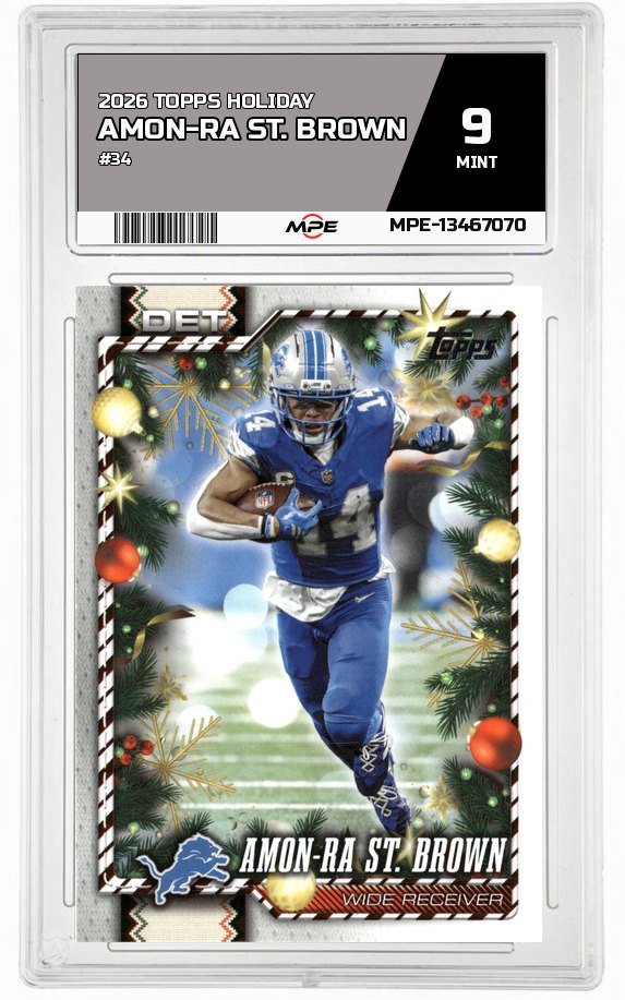 2026 TOPPS HOLIDAY #34 AMON-RA ST. BROWN MPE 9 MINT — graded card auctioned from the MPE vault