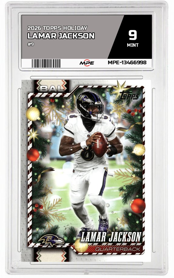 2026 TOPPS HOLIDAY #9 LAMAR JACKSON MPE 9 MINT — graded card auctioned from the MPE vault