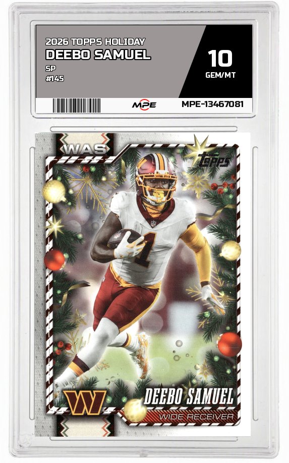2026 TOPPS HOLIDAY SP #145 DEEBO SAMUEL MPE 10 GEM/MT — graded card auctioned from the MPE vault
